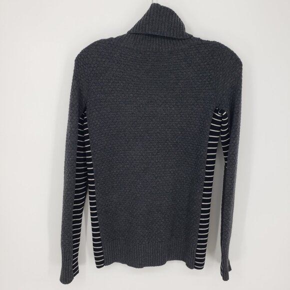 Athleta Merino Wool Turtleneck Sweater XXS Side Striped Textured Charcoal Gray - Picture 3 of 8
